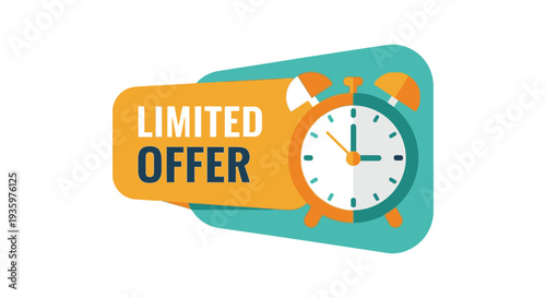 A vibrant graphic advertises a limited time offer with a clock utilizing bold colors and a distinct silhouette high quality professional