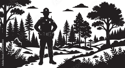 Forest UFO Alien Encounter Silhouette Vector