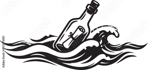 Message in a Bottle Ocean Waves Silhouette