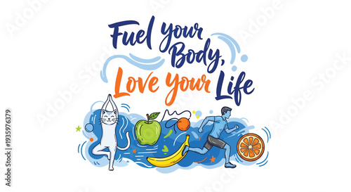 Set of 1 healthy lifestyle vector illustration with motivational quote