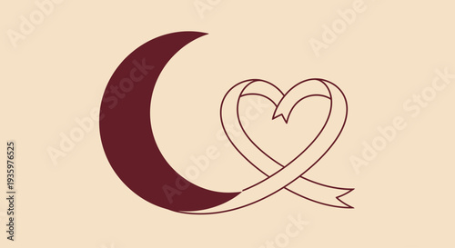 Crescent Moon and Ribbon Heart Symbolizing Faith and Charity