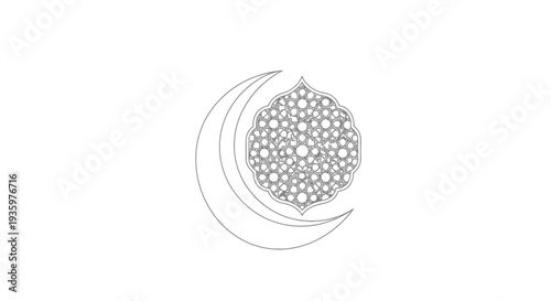 Islamic crescent moon and geometric star pattern ornament