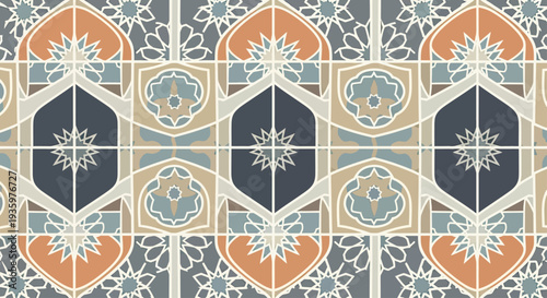 Seamless Moroccan Tile Pattern with Geometric and Floral Motifs in Earthy Tones