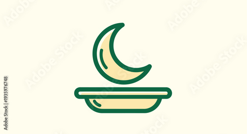 Crescent Moon Icon on Plate, Ramadan Iftar Meal Concept