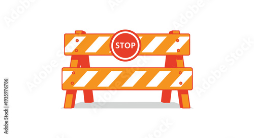 An illustrative depiction of a construction barrier with a prominent stop sign a common road hazard silhouette high quality professional detailed