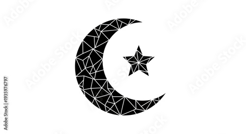 Abstract Geometric Crescent Moon and Star Symbol Icon