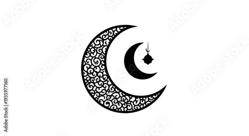 Ramadan crescent moon with lantern graphic design