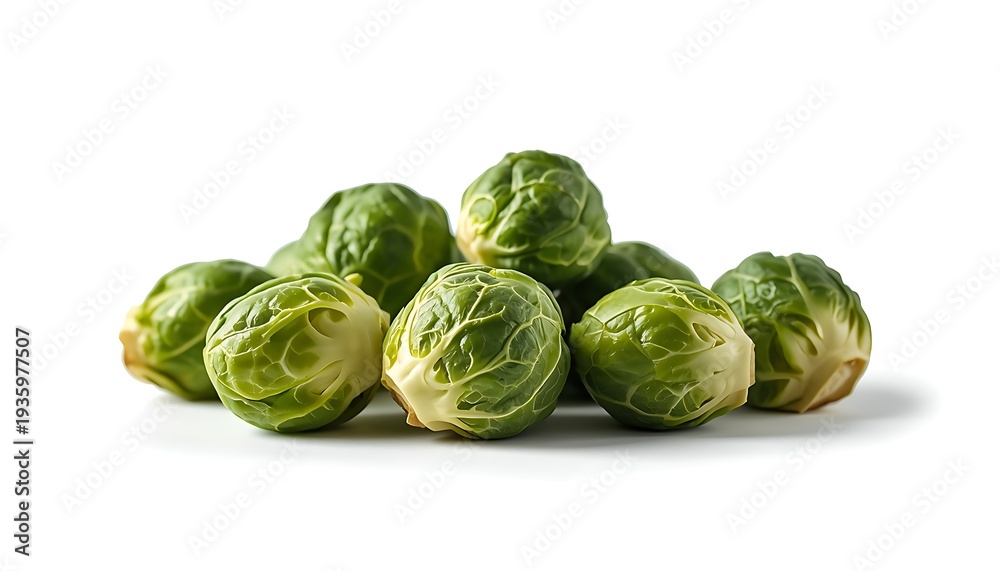 Fototapeta premium A pile of fresh Brussels sprouts on a white background