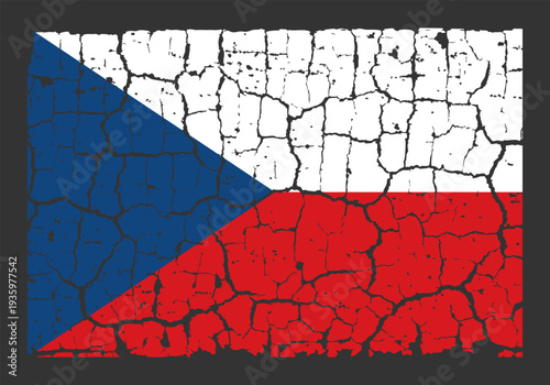 Illustration of the national flag of the Czech Republic painted on a cracked wall. Grunge distressed style background with official Czech white, red, and blue colors.