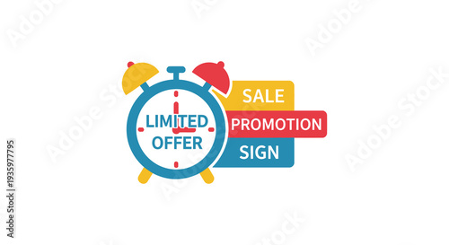 A colorful alarm clock graphic announces a limited time sale with promotional banners a striking silhouette high quality professional detailed modern