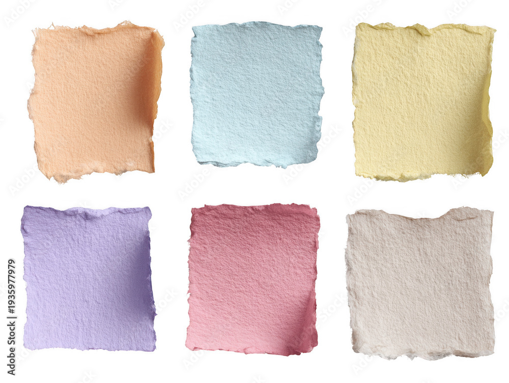 Obraz premium A set of six colorful textured squares isolated on transparent background