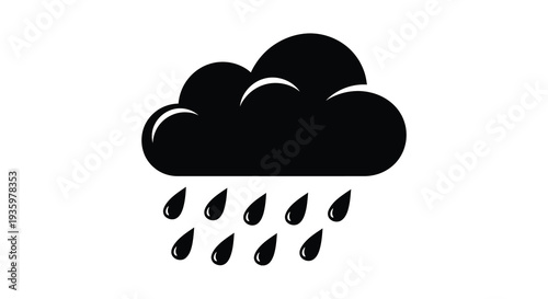 A dark stylized cloud formation with falling raindrops is depicted in a striking black silhouette high quality professional detailed modern elegant