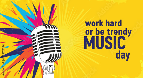 Vector illustration of microphone on colorful background for Music Day