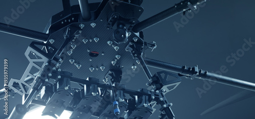 heavy agricultural drone frame in a workshop setting of Ukrainian war machine technological process