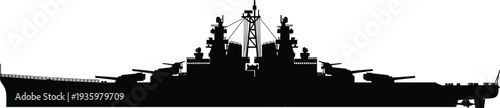 Battleship silhouette vector illustration military warship naval vessel armed navy ship isolated on white background defense maritime design