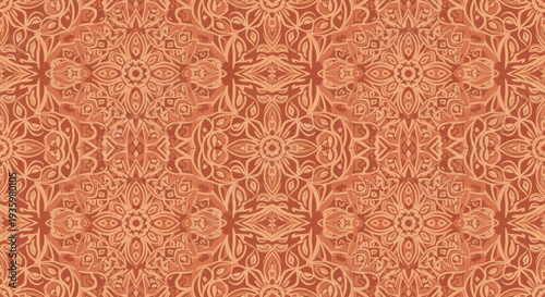 Intricate Terracotta Mandala Pattern, Symmetrical Floral Design, Ethnic Background