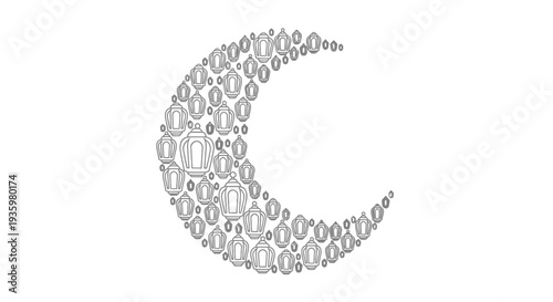 Crescent Moon formed by Islamic Lanterns - Ramadan and Eid Celebration Icon