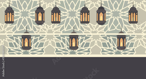 Islamic Geometric Pattern with Ramadan Lanterns
