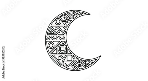 Geometric Crescent Moon with Abstract Patterns