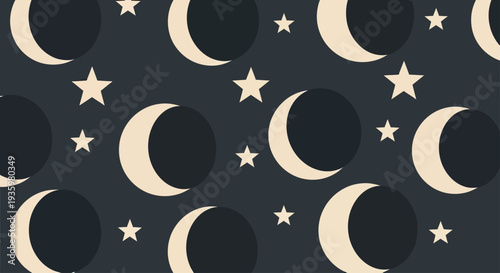 Celestial Pattern: Crescent Moons and Stars Seamless Background