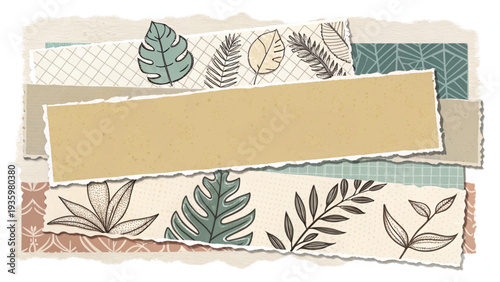  layered paper cutout style with torn edges blank space