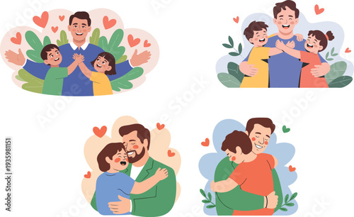 Illustrations of happy family moments with love and affection