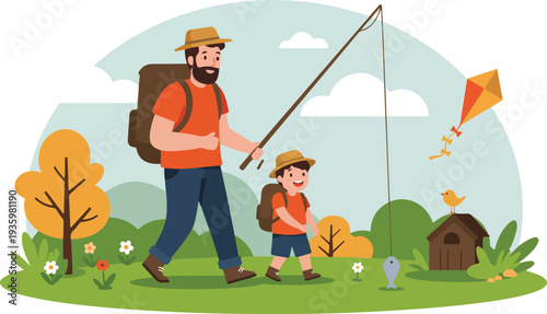 Father and son enjoying outdoor activities in nature together