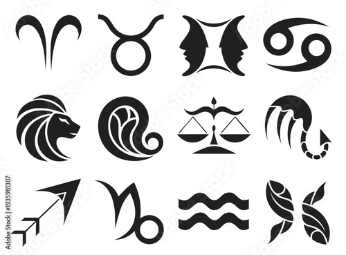 Minimalist Zodiac Signs Vector Set, Elegant Black Horoscope Icons for Astrology Design
