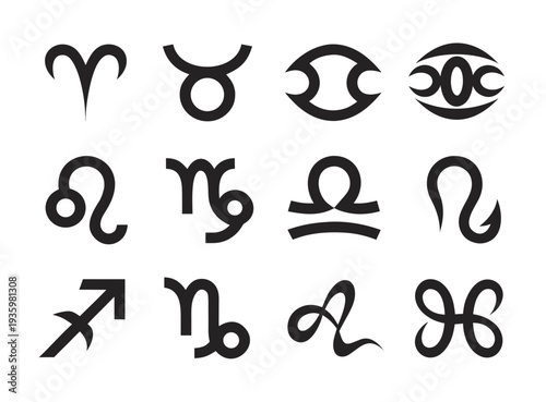Zodiac Solid Icon Set – 12 Astrology Horoscope Symbols Collection
