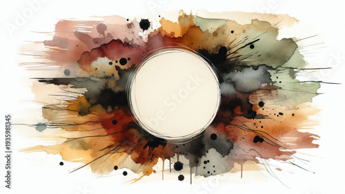 messy watercolor background with ink splatter negative space