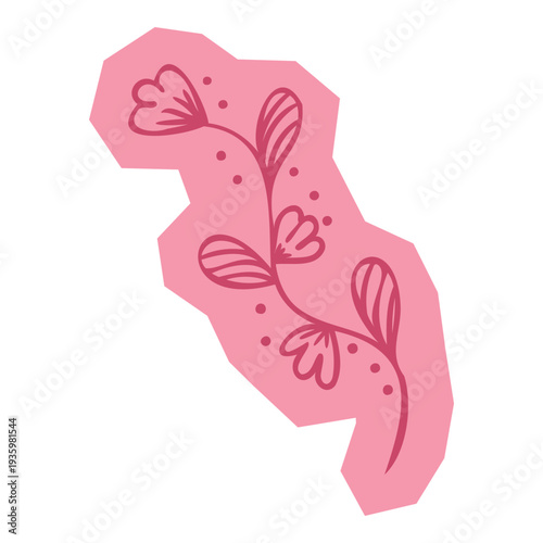 Hand drawn doodle sticker floral vine with small flowers and leaves for scrapbook and journal. Vector illustration design.