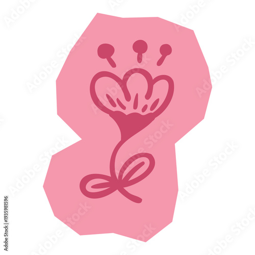 Hand drawn doodle sticker flower with dots and leaves for scrapbook and journal. Vector illustration design.