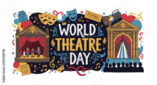 World Theatre Day Celebration with Colorful Stage Elements.