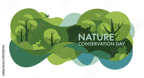 Nature Conservation Day illustration with green earthy elements.