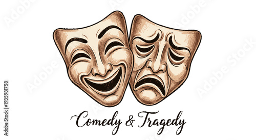 Theater masks representing comedy and tragedy drama performances.