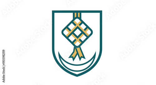 Ketupat symbol and crescent moon logo, Islamic symbol, Southeast Asian food emblem, cultural icon