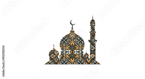 Islamic Mosque Silhouette with Intricate Geometric Pattern