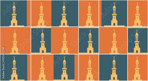 Islamic Minaret Silhouette Pattern - Arabic Architecture Design