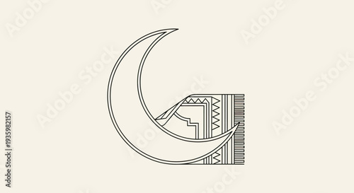 Crescent moon and prayer rug graphic illustration, Islamic symbol, Ramadan concept