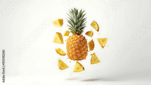 Wallpaper Mural Pineapple chunks flying around a whole fresh pineapple fruit Torontodigital.ca
