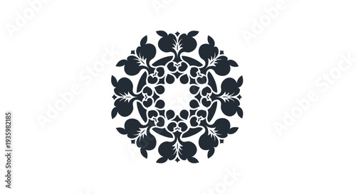 Intricate Floral Mandala Design, Dark Blue on White Background
