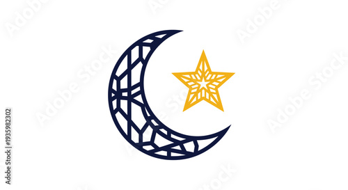 Islamic Crescent Moon and Star Symbol Illustration