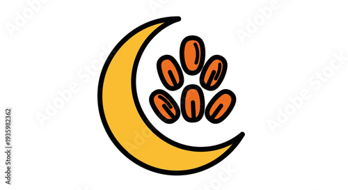 Crescent moon with dates, Islamic symbol, Ramadan, Eid, food, white background