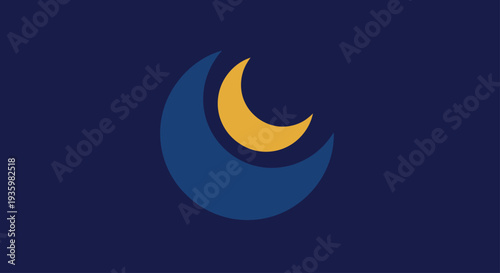 Abstract Crescent Moon Symbol on Dark Blue Background