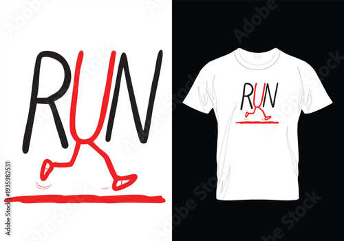 Running T-shirt design with red and black graphic