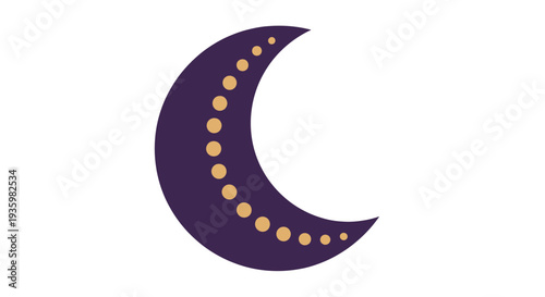 Stylized Crescent Moon with Golden Dots on White Background