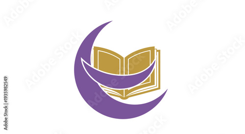 Islamic Education Symbol: Open Book with Crescent Moon