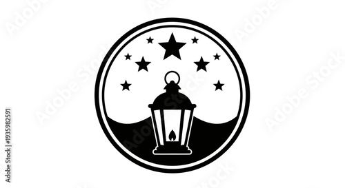 Vintage Lantern with Stars and Flames Emblem