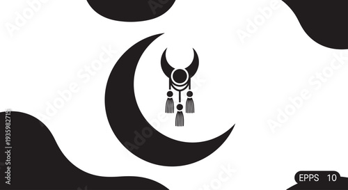 Abstract Black and White Crescent Moon with Figures Icon