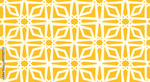 Seamless geometric pattern of yellow and white arabesque tiles